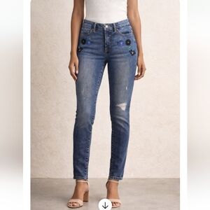 Lucky Brand Embroidered Skinny Jeans Floral Distressed Blue Size 4/27